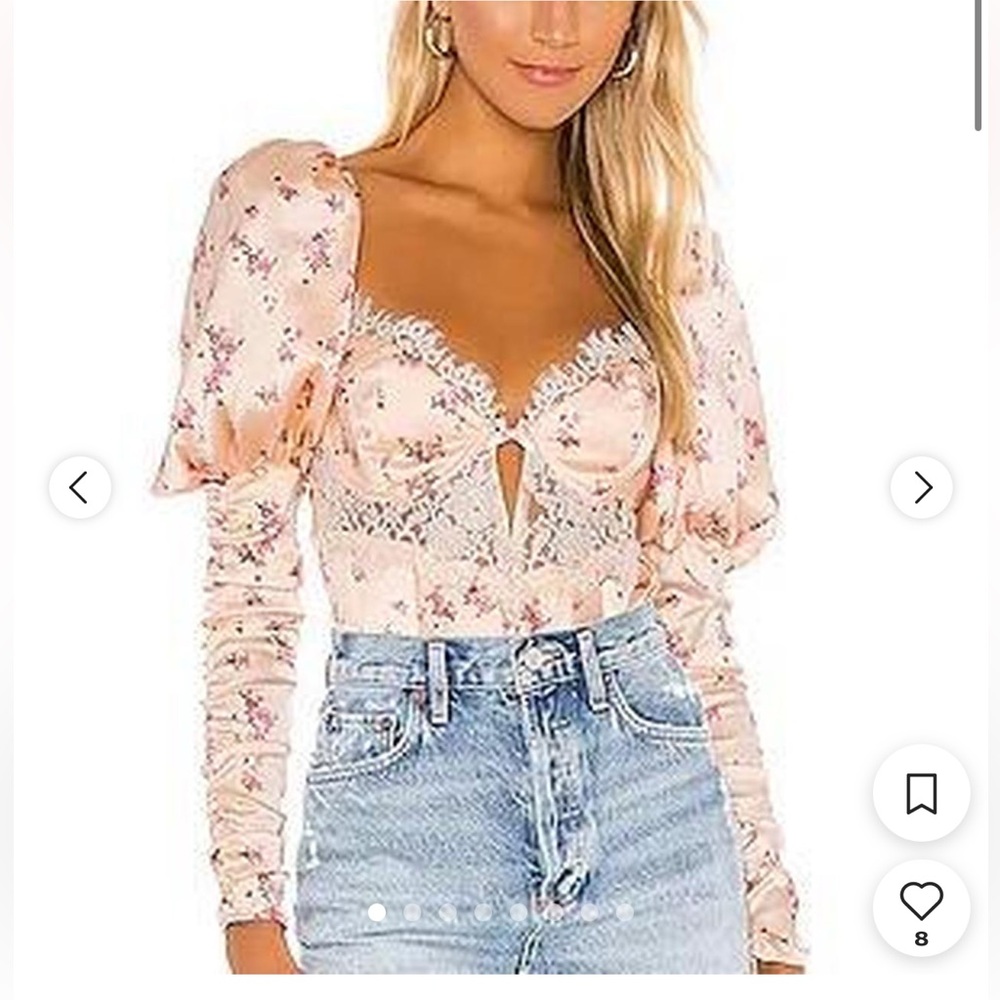 For Love And Lemons Floral Lace Bodysuit - Pink and White